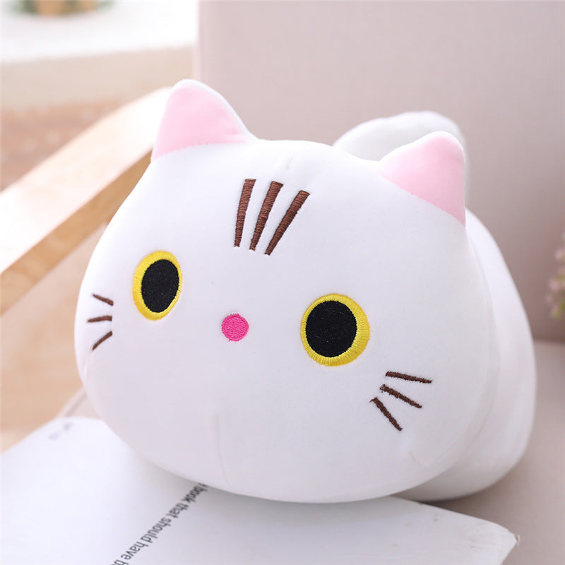 Cavira cute cat plush pillow with soft fleece, cylindrical bolster for bedroom, sofa, or office rest, featuring a cozy feline design.