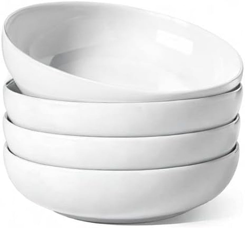 Large 45 Oz White Pasta and Salad Bowls - Set of 4 Microwave Safe 8.5 Inch Serving Bowls for Soup, Noodles, and Dinner