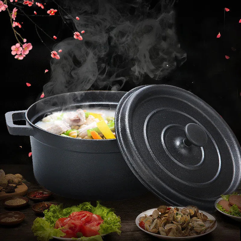 Pre-Seasoned Cast Iron Dutch Oven Skillet with Lid – 5L Heavy Duty Japanese Style Stew Pot for Soups, Braising & Slow Cooking | Thick Heat-Retaining Multi-Use Cast Iron Cooking Pot