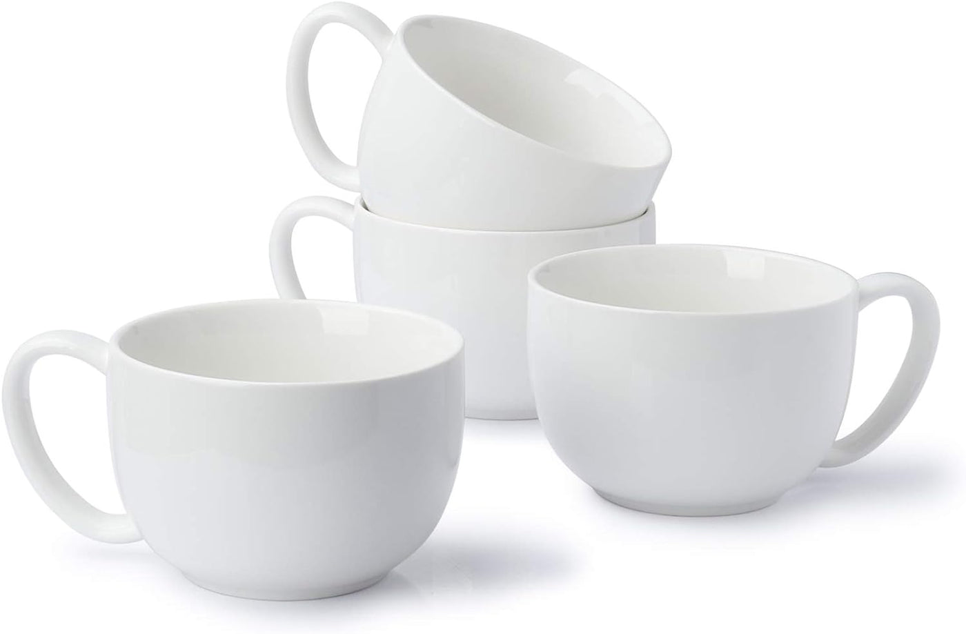 Set of 4 Large Porcelain 22Oz Coffee Mugs - Perfect for Soup, Tea, Hot Chocolate - Microwave Safe & Stylish White Design