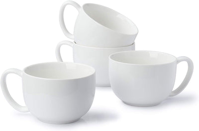 Set of 4 Large Porcelain 22Oz Coffee Mugs - Perfect for Soup, Tea, Hot Chocolate - Microwave Safe & Stylish White Design