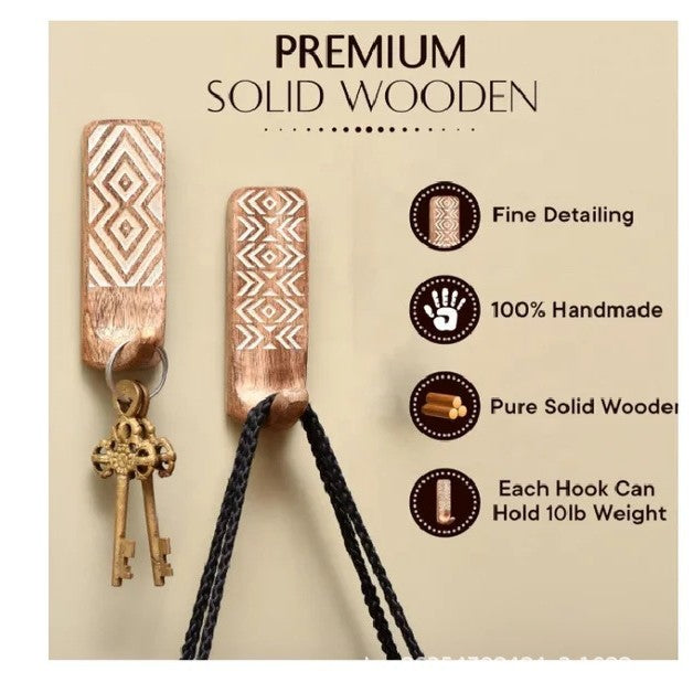Set of 3 modern minimalist wood and bamboo single hooks by Cavira, suitable for bedrooms, entryways, and wardrobes.