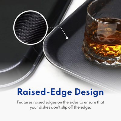 Premium Non-Slip Restaurant Tray - 10"x14" Rectangular Plastic with Rubber Lining - Durable Black Design