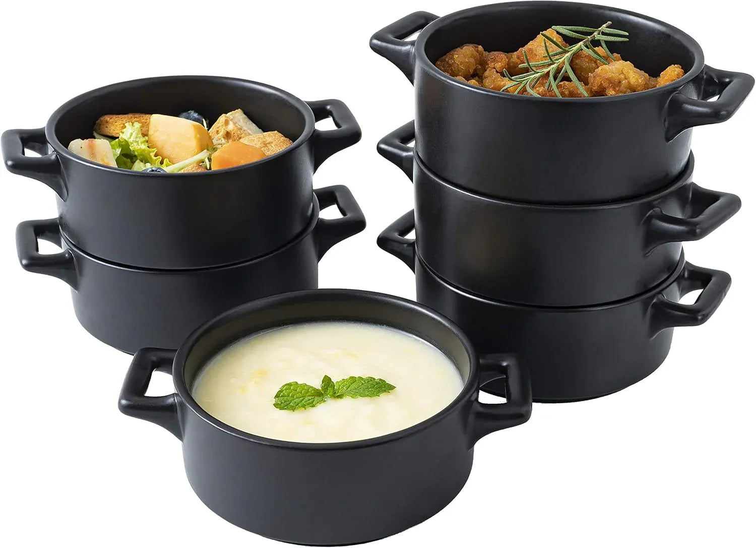 Ceramic Ramekins Set of 6 | Oven-Safe Porcelain Baking Bowls with Handles | Cavira