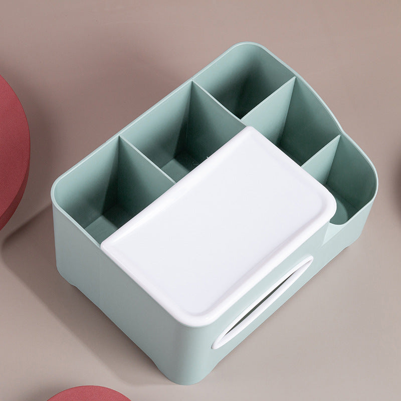 Modern pink and green tissue and remote control storage box by eprolo with 2 and 5 grid compartments, minimalist Nordic design