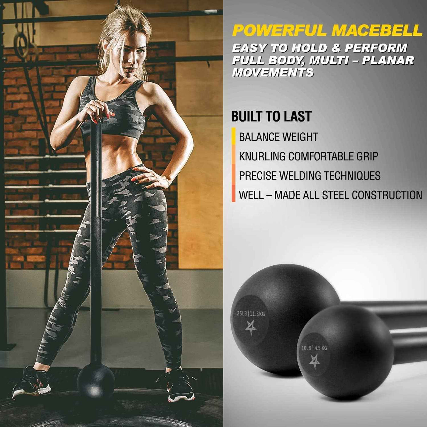 Steel Mace Bell for Strength Training - Full Body Workouts for Muscles, Shoulders, Grips & Forearms in 5 to 30Lb Options for Men & Women - GG store