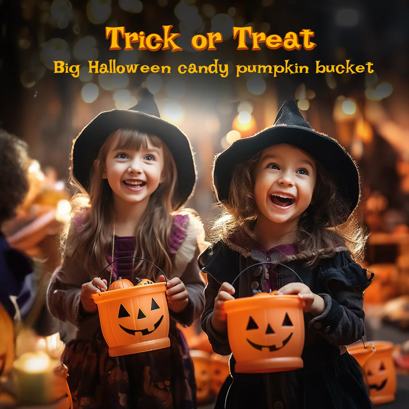 Spooktacular Halloween Pumpkin String Lights with Candy Bucket - 30 LED, 16.4Ft, 8 Modes, Waterproof Jack-O-Lantern Decor for Indoor & Outdoor Fun!