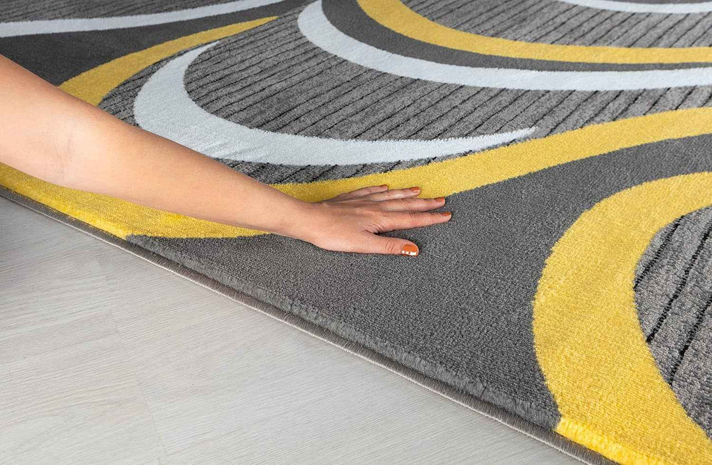 Modern Area Rug Swirls Carpet for Bedroom, Living Room & Dining - Sevilla Collection 4817A (Yellow, 4X6) - GG store