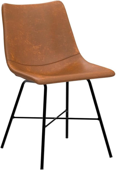 Stylish Paxton Tan Leather Dining Chairs - Set of 2 Modern Low Back Essentials with Comfortable Faux Leather Upholstery and Sleek Matte Black Steel Base