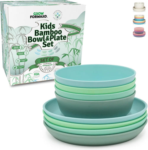 Bamboo Kids Plates & Bowls Dinner Set – Eco Friendly Children Feeding Set (8 Piece) Rainforest