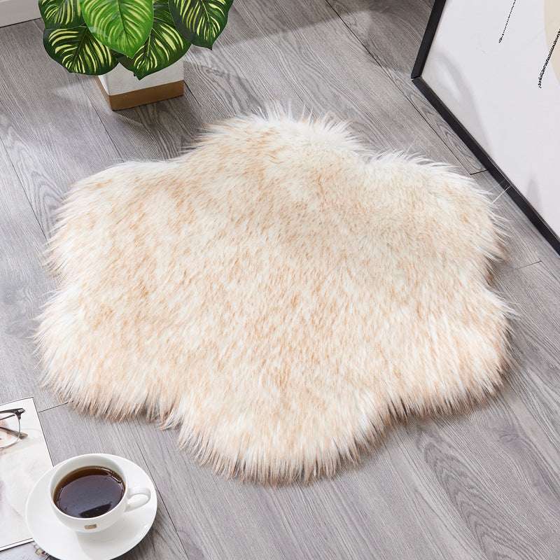 Cavira Nordic Plum Blossom plush rug with 60cm diameter, soft polyester pile in white, grey, and yellow for bedroom or living room.