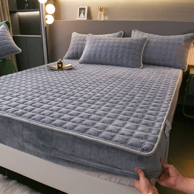 Fleece-lined Milk Fiber Quilted Fitted Sheet Single Winter Thickened