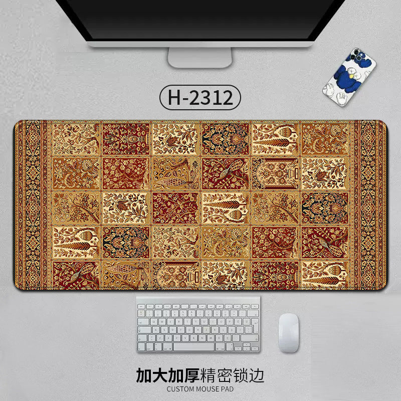 Large Persian-style office mouse pad with natural rubber backing, anti-slip desk mat, ideal for laptop and gaming setups.