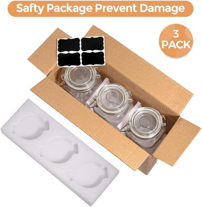 Airtight Glass Canister Set of 3 - 34Oz Food Storage Jars with Lids for Kitchen Canning, Cereal, Pasta, Sugar, Beans & Spices - Clear Preserving Seal and Wire Clip Fastening