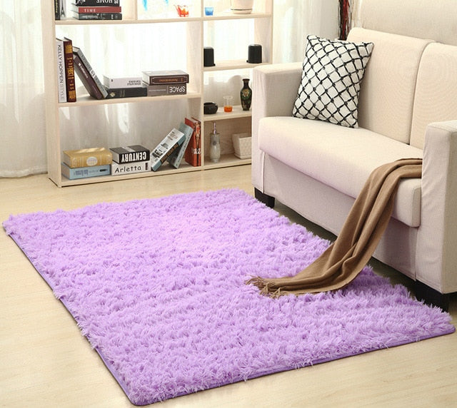 Cavira super soft shag area rug with modern silky polyester texture, ideal for living rooms, bedrooms, and baby nurseries.