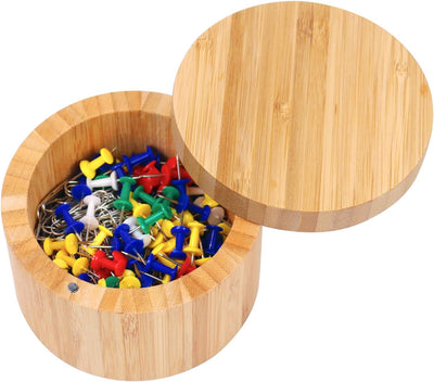 Elegant Bamboo Salt Box with Magnetic Swivel Lid - 8.5oz Round Spice Container for Secure and Durable Seasoning Storage and Organization