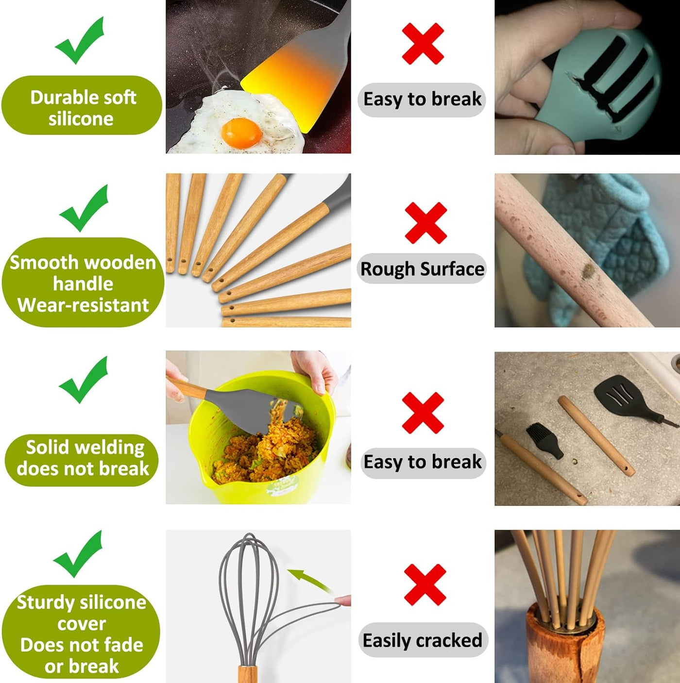 Premium 35-Piece Silicone Cooking Utensil Set - Non-Stick, Heat Resistant Kitchen Tools with Natural Wooden Handles - Stylish Gray Design