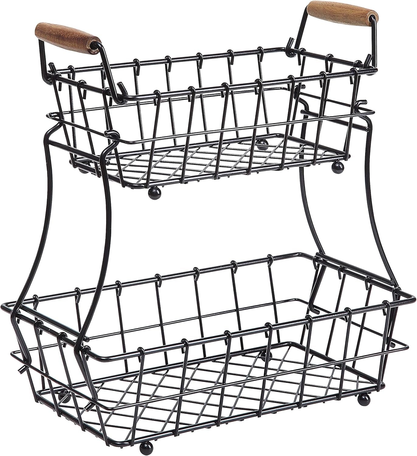 Stylish 2-Tier Black Metal Wire Basket for Fruits and Bread - Perfect Countertop Organizer!