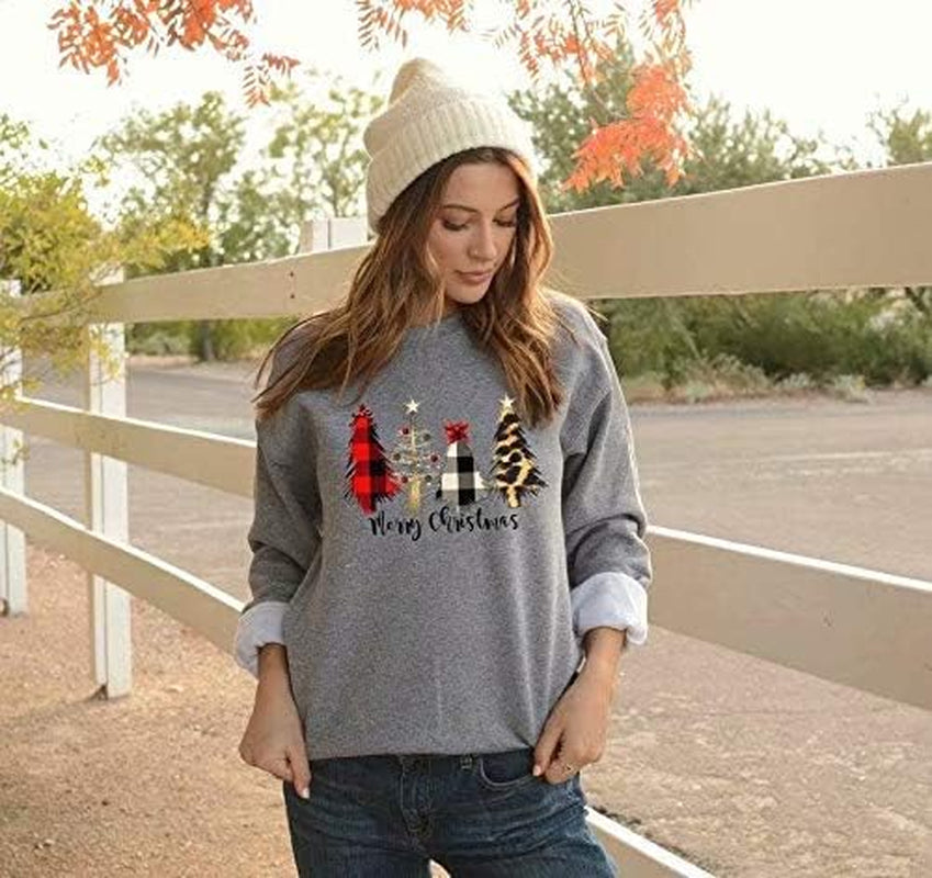 Festive Women’s Christmas Sweatshirt - Cheerful Merry Christmas Trees Graphic Pullover for Holiday Parties