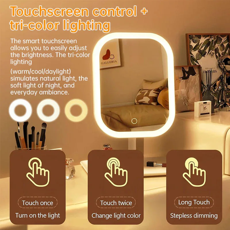 Rotating LED Makeup Mirror with Adjustable Lighting – Vanity Beauty Mirror with Stand