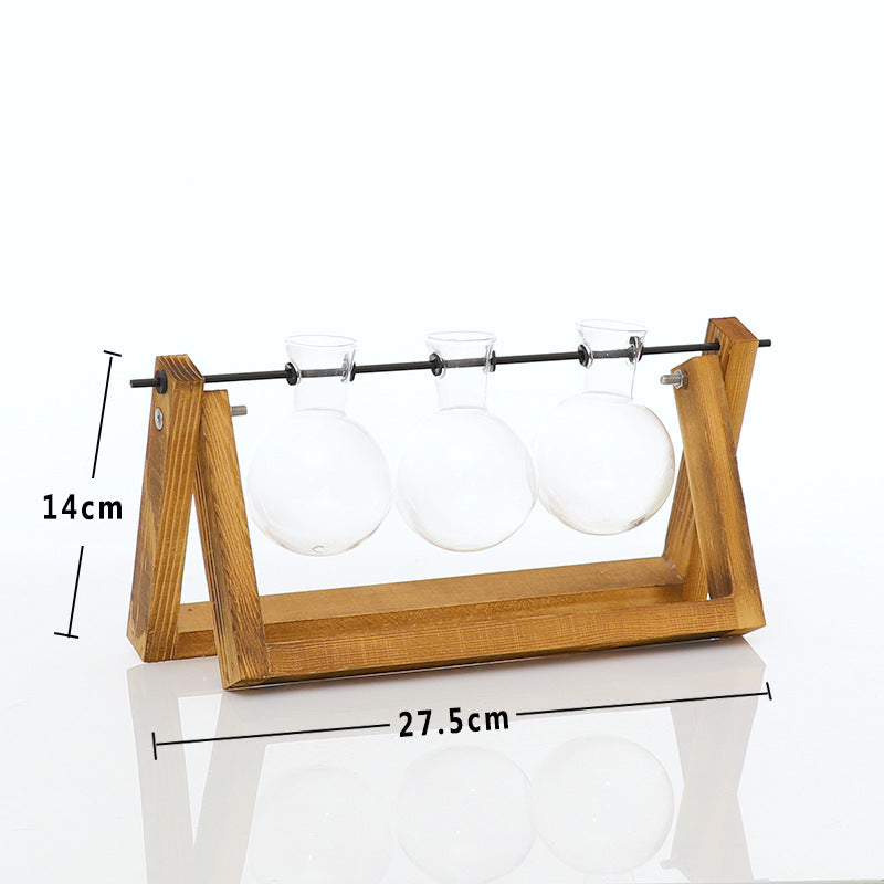 Cavira high borosilicate glass ball vase with retro wooden rack, suitable for hydroponic planters and vintage home décor displays