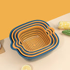 Cavira 6-piece plastic kitchen drain basket set with double layer vegetable washing and drainage baskets in large, medium, and small sizes