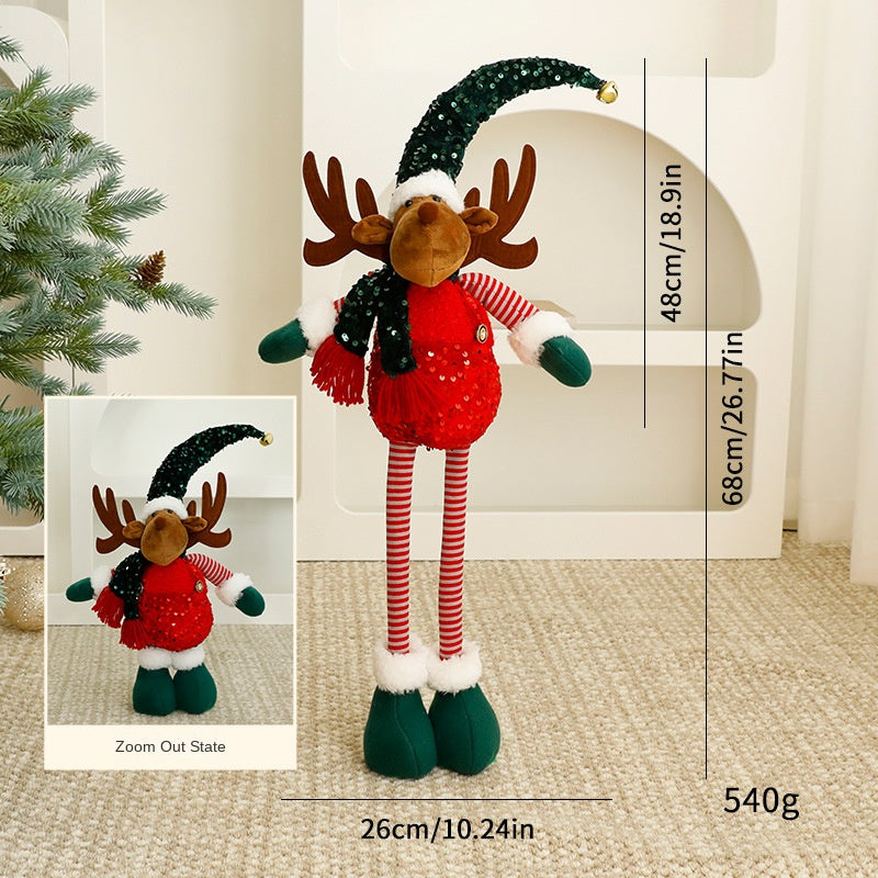 Standalone Christmas Standing Stretch Dolls, Hotel Window Display Snowman Reindeer Plush Toys Decorations