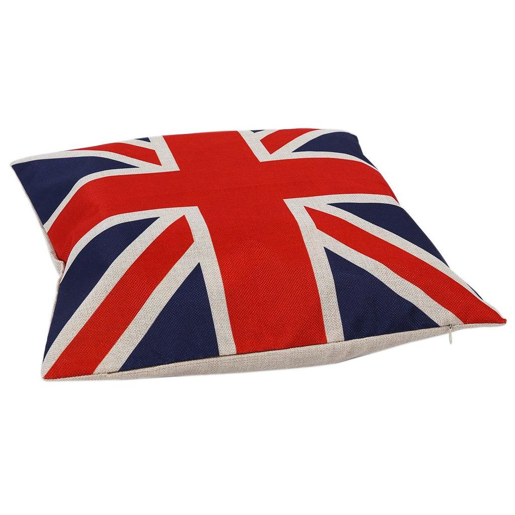Union Jack cotton linen cushion cover by Cavira, British vintage style throw pillowcase for sofa, bedroom, and home decor.