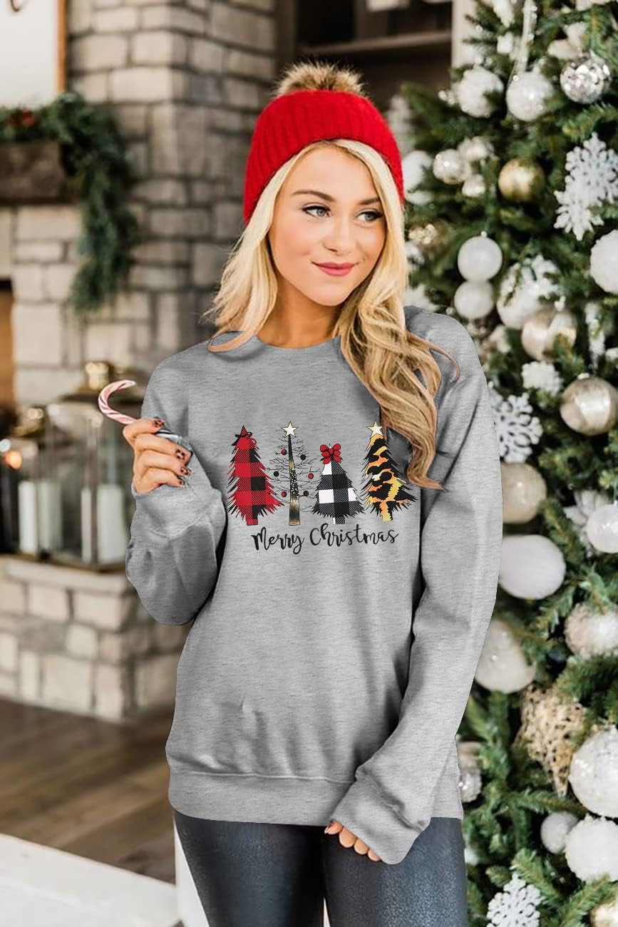 Festive Women’s Christmas Sweatshirt - Cheerful Merry Christmas Trees Graphic Pullover for Holiday Parties