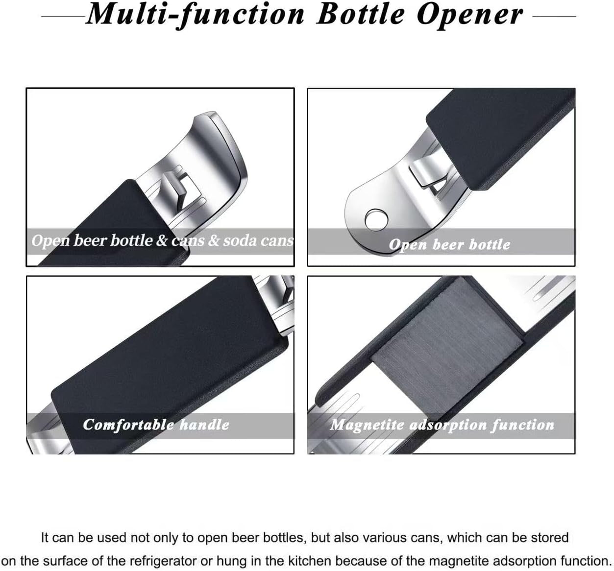 Set of 3 Magnetic Stainless Steel Bottle Openers - Compact Can Tappers for Camping and Travel