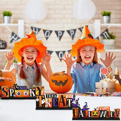 Charming Halloween Wooden Table Sign - Festive Pumpkin & Ghost Design for Spooktacular Indoor Party Decor!