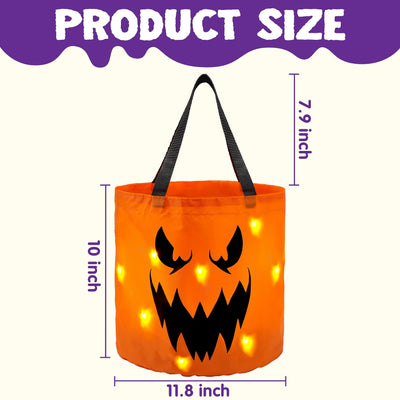 2 Pcs Halloween Candy Bag,Led Light Pumpkin Candy Buckets for Kids,Halloween Trick or Treat Bucket with Pumpkin Smile Face for Halloween Party Favors Goodie Bags