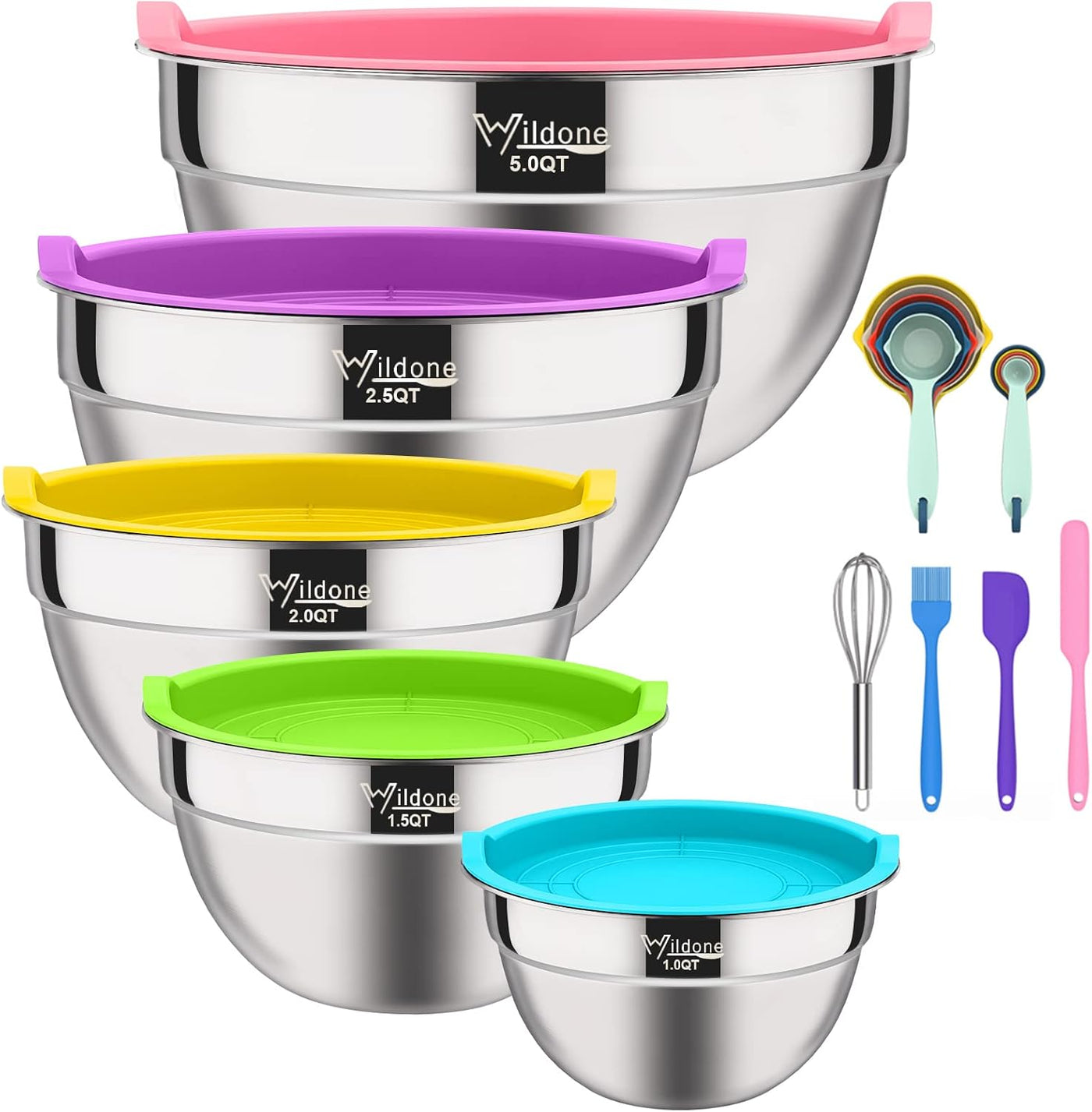 19-Piece Stainless Steel Mixing Bowls Set with Airtight Colorful Lids - Extra Deep, BPA Free, Ideal for Mixing & Serving