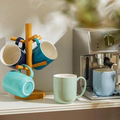 Vibrant 20Oz Porcelain Coffee Mugs Set of 6 - Perfect for Lattes, Teas & Cocoas - Microwave Safe with Big Handles!