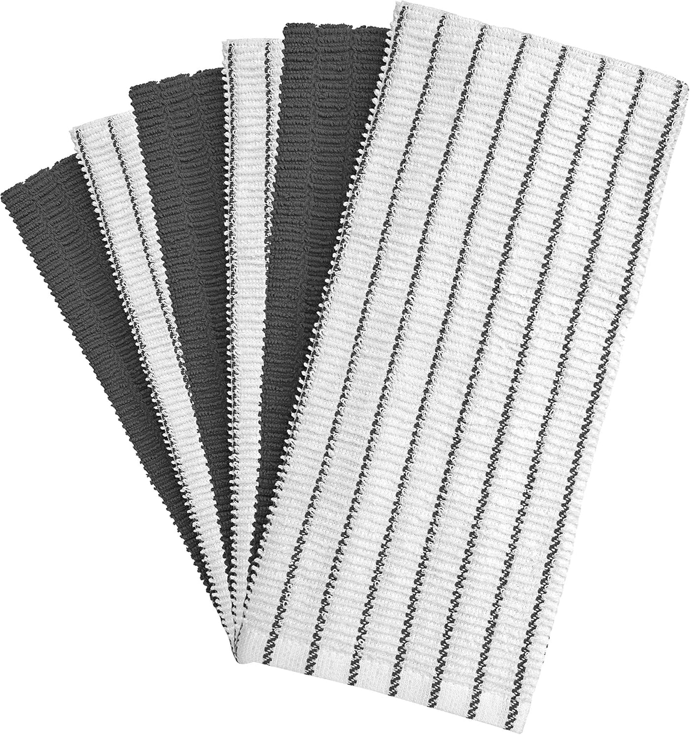 Premium Pack of 6 Extra Absorbent Grey Kitchen Towels - Striped Chef Weave, Large 380 GSM Dish Drying Towels