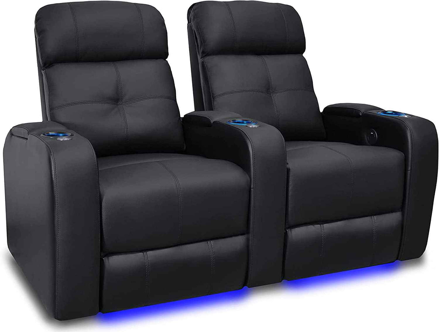 Valencia Verona Home Theater Seating | Premium Top Grain Italian 9000 Leather, Power Recliner, LED Lighting (Row of 2, Black) - GG store