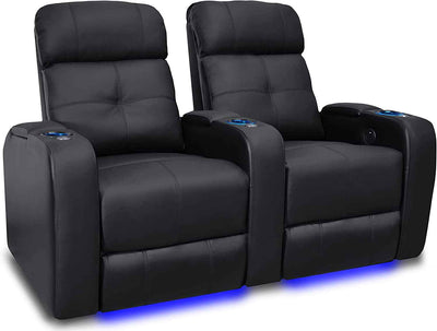 Valencia Verona Home Theater Seating | Premium Top Grain Italian 9000 Leather, Power Recliner, LED Lighting (Row of 2, Black) - GG store