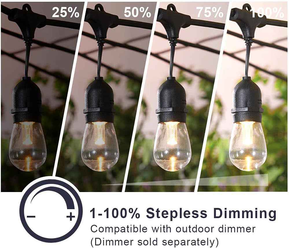 48Ft LED Outdoor String Lights with Shatterproof 0.9W Bulbs for Patio, Backyard, Porch and Commercial Use - GG store