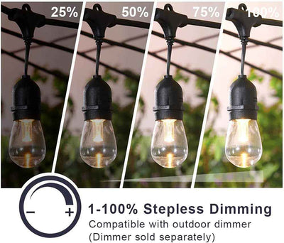 48Ft LED Outdoor String Lights with Shatterproof 0.9W Bulbs for Patio, Backyard, Porch and Commercial Use - GG store