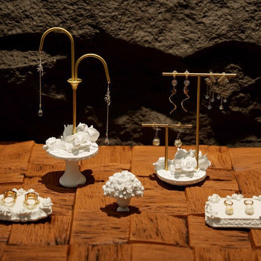 White Gypsum Rose Ring Storage Tray