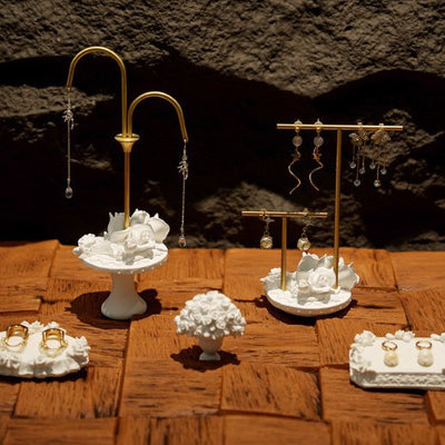 White Gypsum Rose Ring Storage Tray