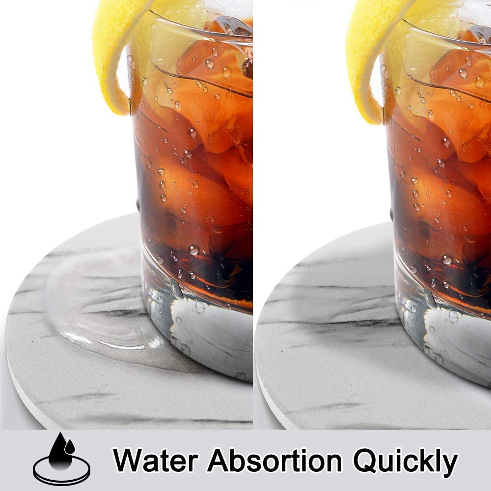 Marble Style Ceramic Drink Coasters with Holder – Absorbent Table Protection Set of 8