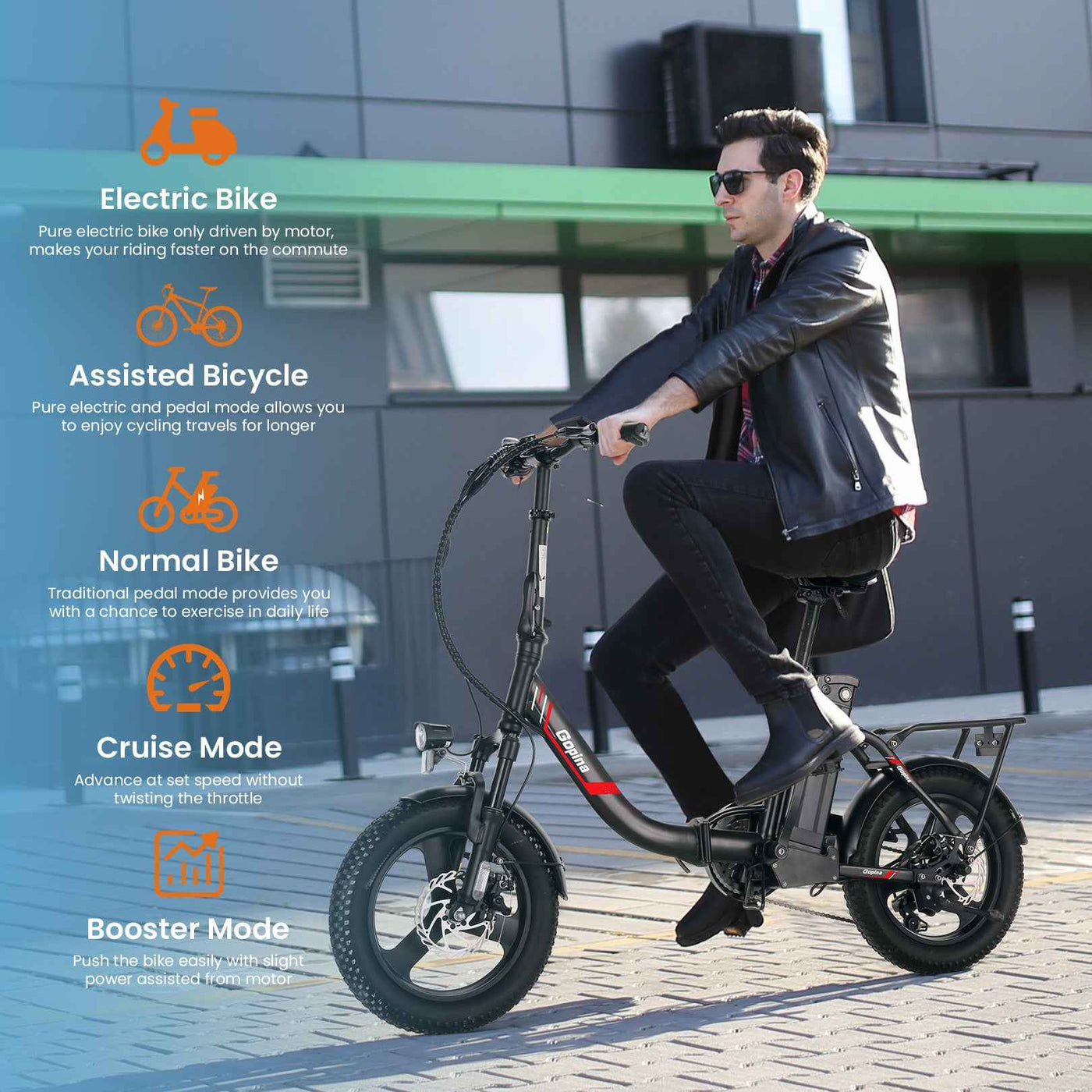 Electric Bike 16" X 3.0 Fat Tire 48V 350W Folding Cruiser Step-Through Commuter - 16 Inch Fat Tire Electric Bike 19.8MPH UL2849 Certified - GG store