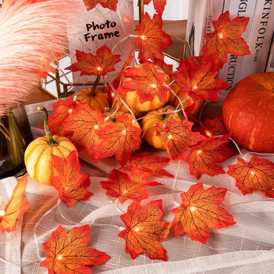 Illuminate Your Thanksgiving with 2-Pack 14.7 Ft Maple Leaf String Lights - 80 Fall Garland Lights with 8 Modes, Waterproof & Battery Operated for Stunning Autumn Decor