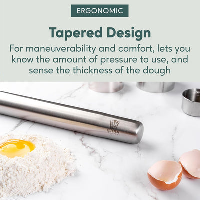 15.75-Inch Stainless Steel Tapered French Rolling Pin – Perfect for Cookies, Pizza, Pastries, and Pie Crusts