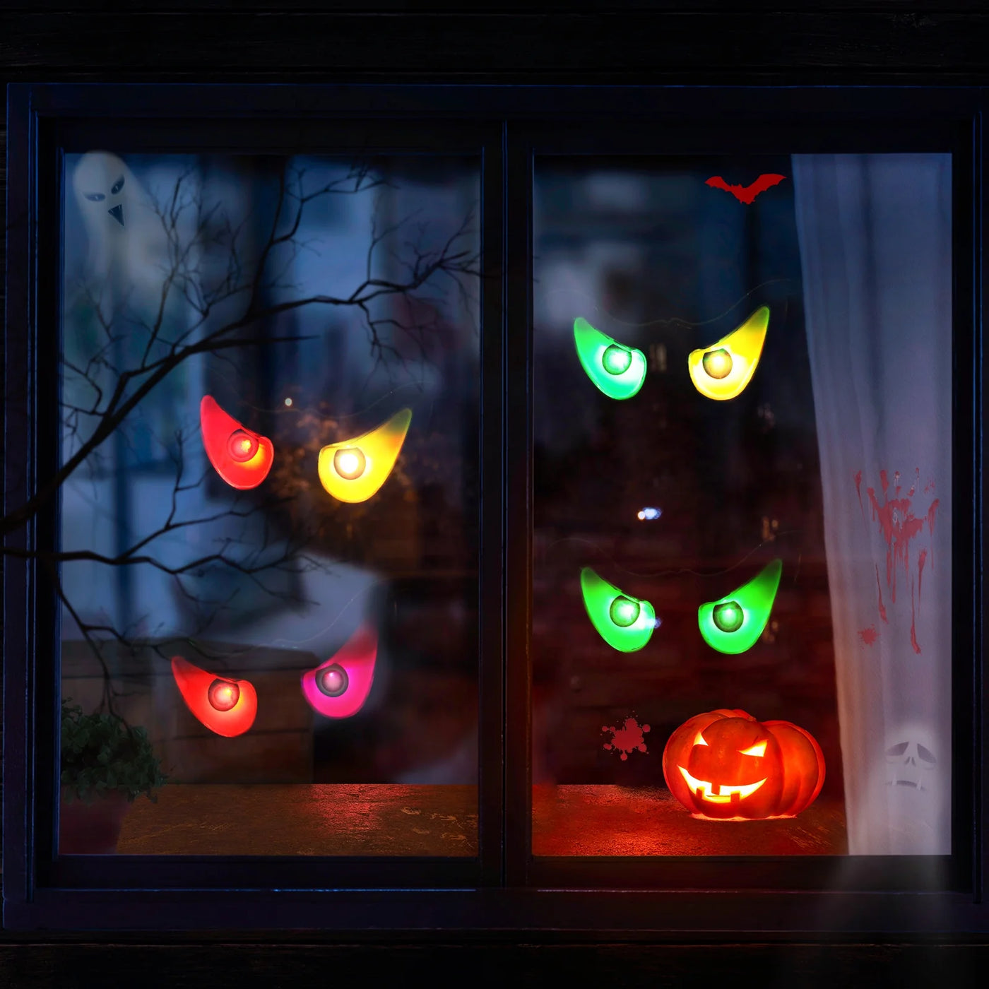 Spook-tacular Halloween Ghost Eyes LED Lights - 10 RGB Flashing Eyeballs for Creepy Indoor & Outdoor Graveyard Decor!