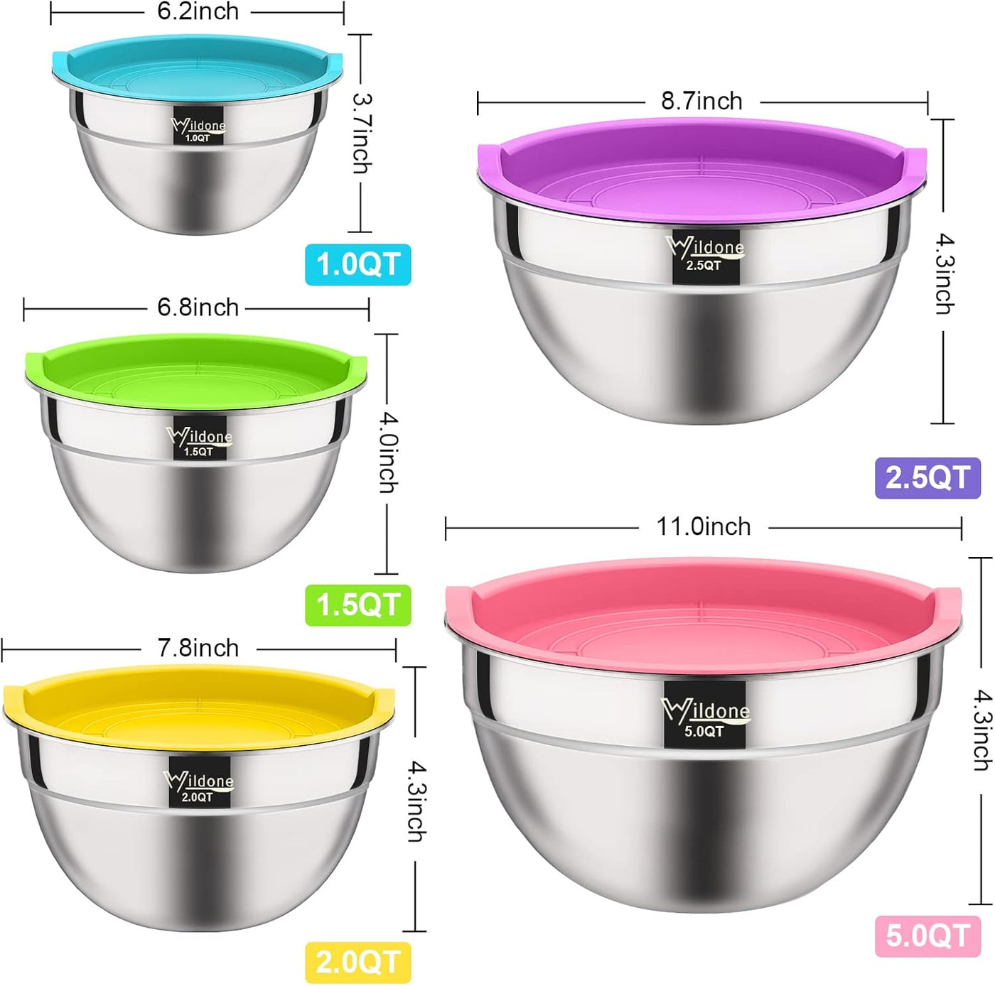 19-Piece Stainless Steel Mixing Bowls Set with Airtight Colorful Lids - Extra Deep, BPA Free, Ideal for Mixing & Serving