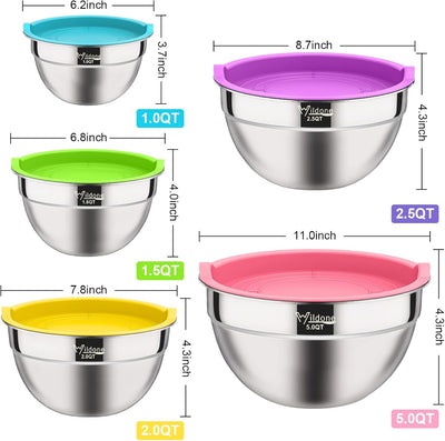 19-Piece Stainless Steel Mixing Bowls Set with Airtight Colorful Lids - Extra Deep, BPA Free, Ideal for Mixing & Serving
