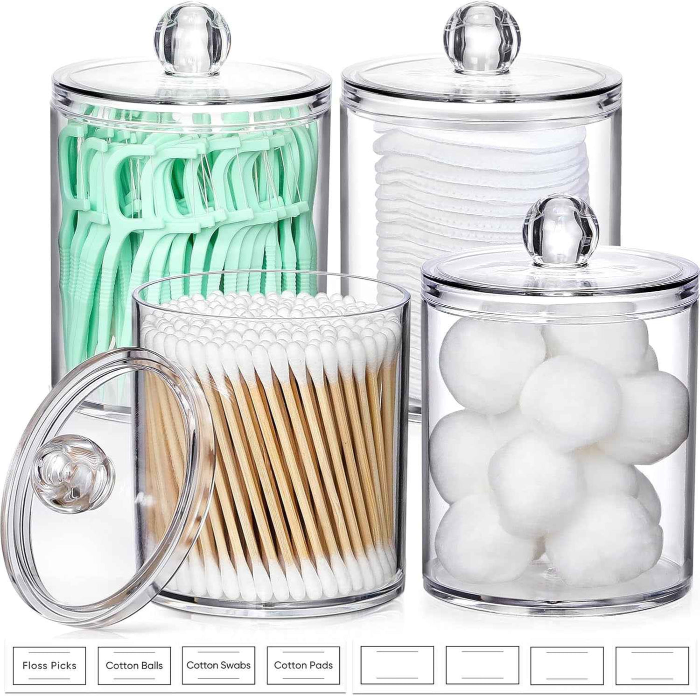 4-Pack Qtip Dispenser Set, Plastic Jars for Cotton Swabs, Balls, and Pads. - GG store