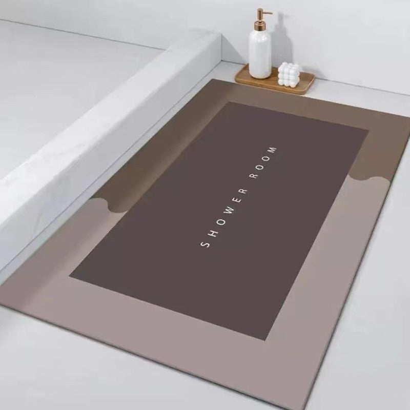 Cavira diatomite bath mat with geometric design, 40x60cm, non-slip, quick-dry, washable bathroom floor mat in natural setting